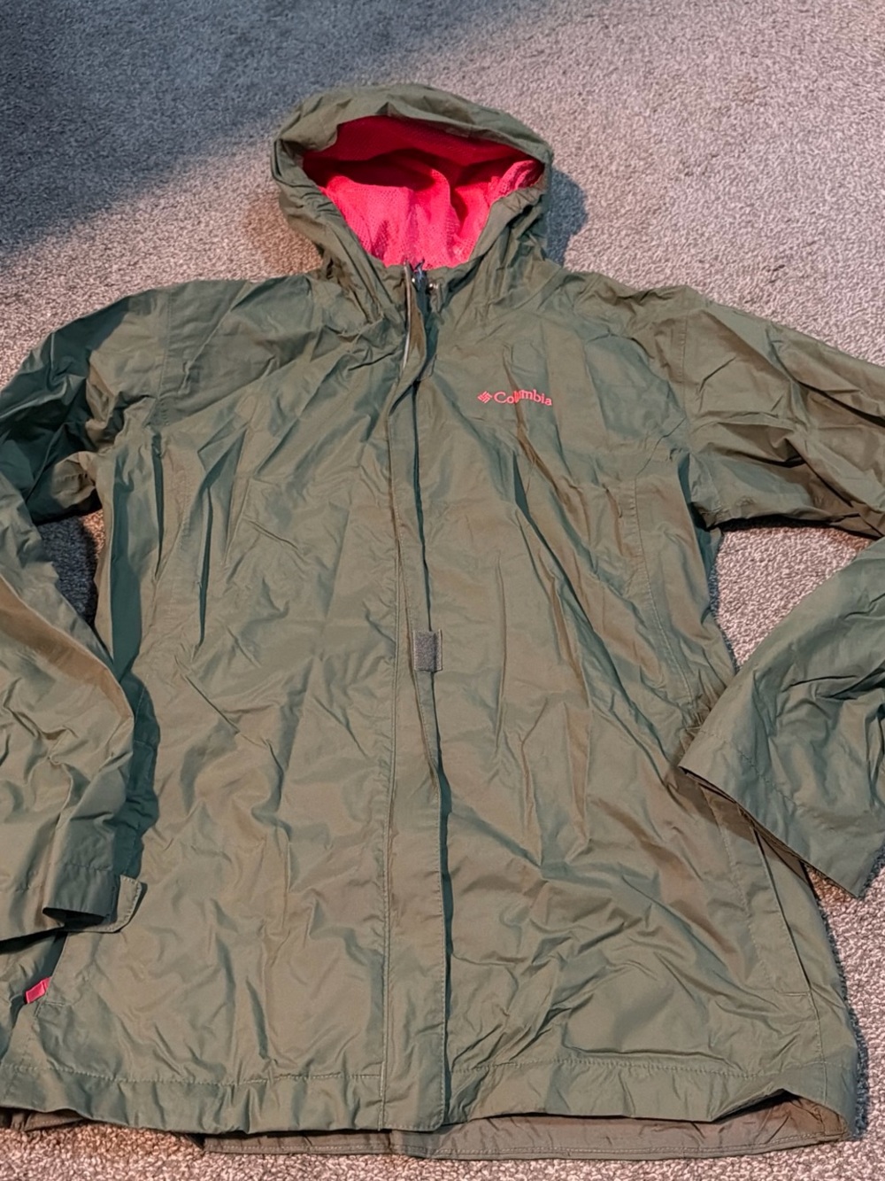 Columbia Olive Green Jacket with Pink Hood Lining